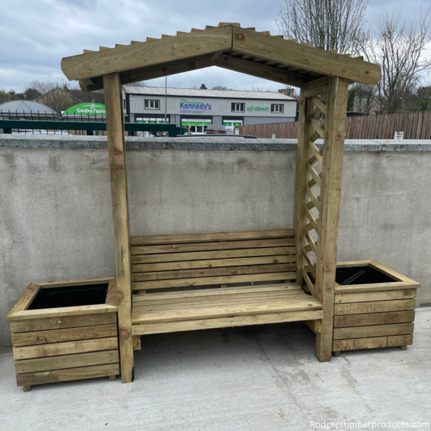 Handmade Arbour Seat With Trellis Sides And Planters