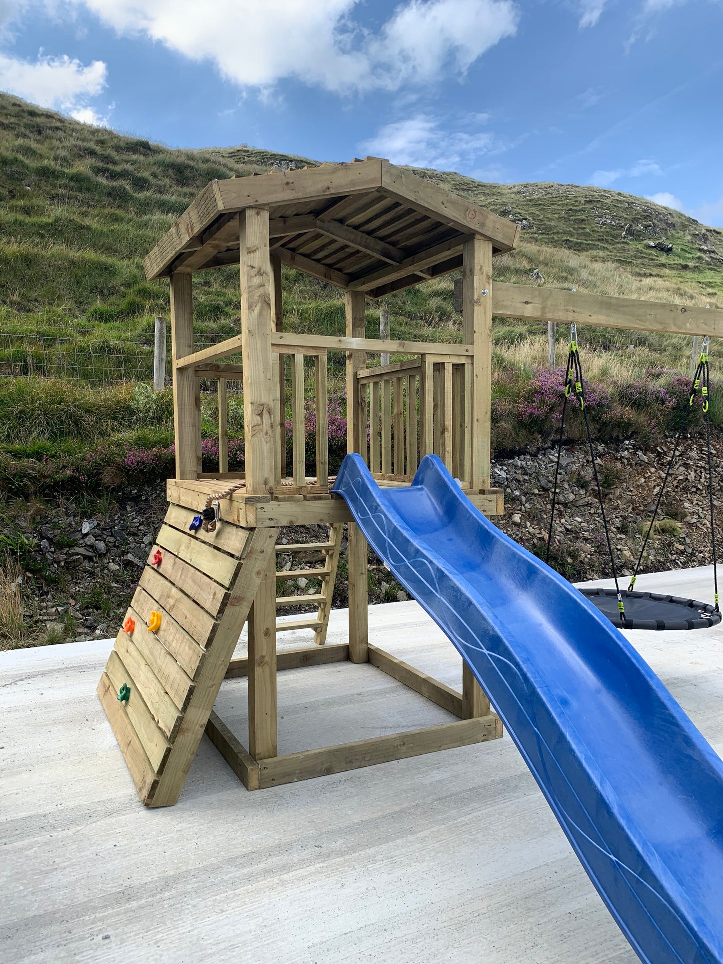 Thrilling Outdoor Escape: Swing Set with Slide, Nest Swing, and Exciting Additions