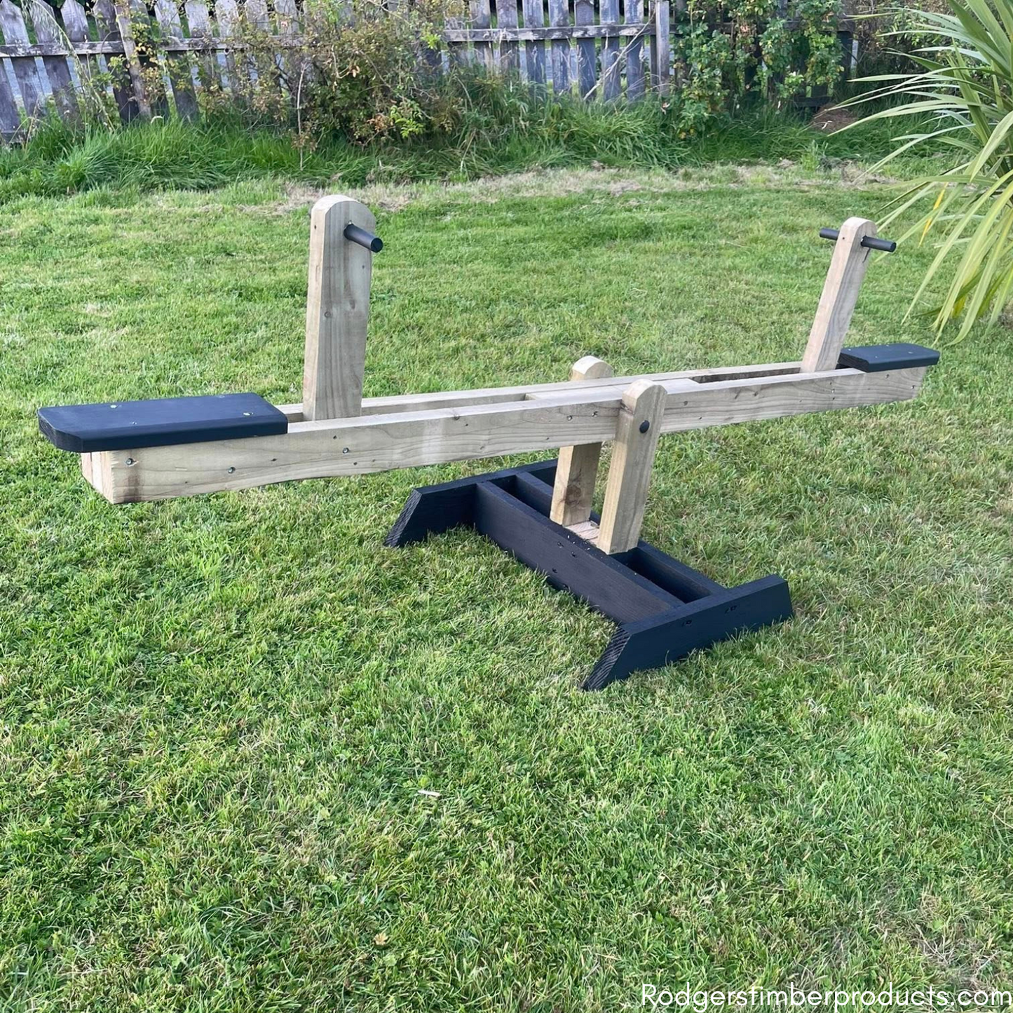 Handmade Wooden Seesaw with Black Handles & Base