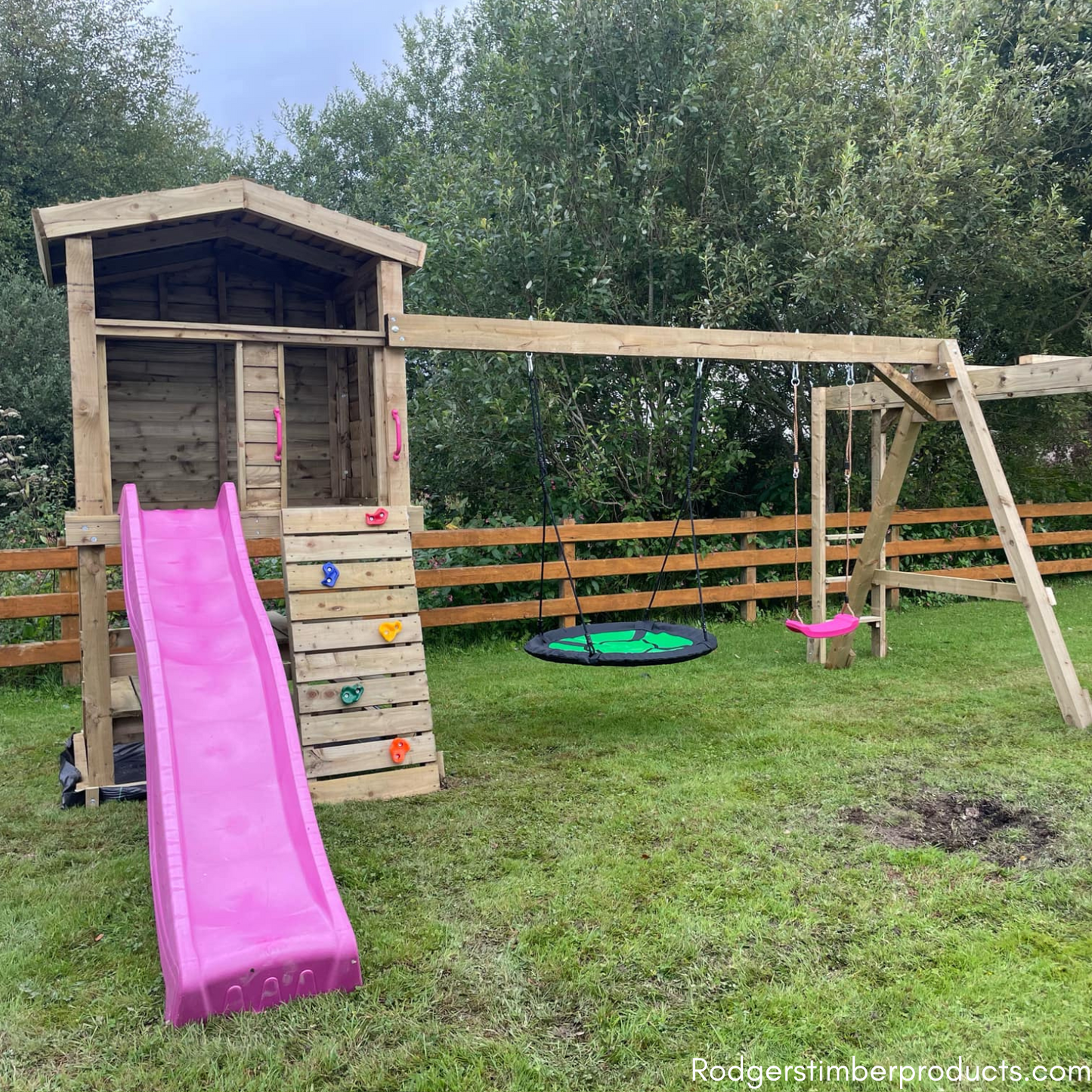 Multi-Play Tower: Swings, Picnic Table, and Monkey Bars Combo