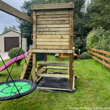 Multi-Play Tower: Swings, Picnic Table, and Monkey Bars Combo