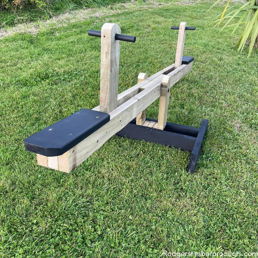 Handmade Wooden Seesaw with Black Handles & Base